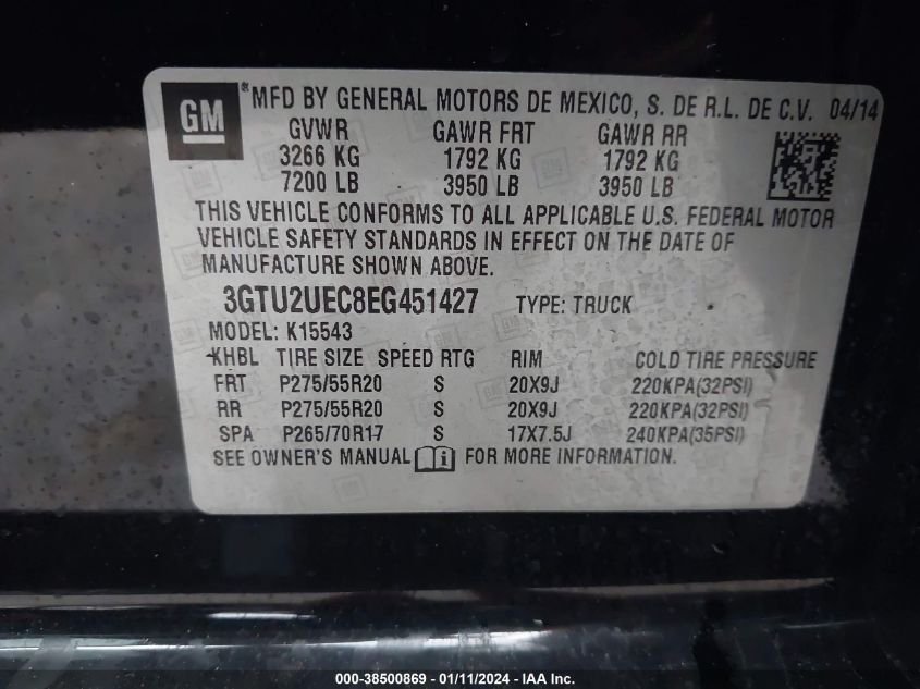 2014 GMC SIERRA 1500 SLE - 3GTU2UEC8EG451427