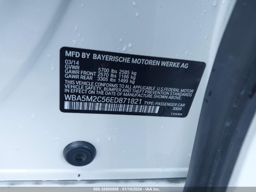2014 BMW 535I GRAN TURISMO WBA5M2C56ED871821