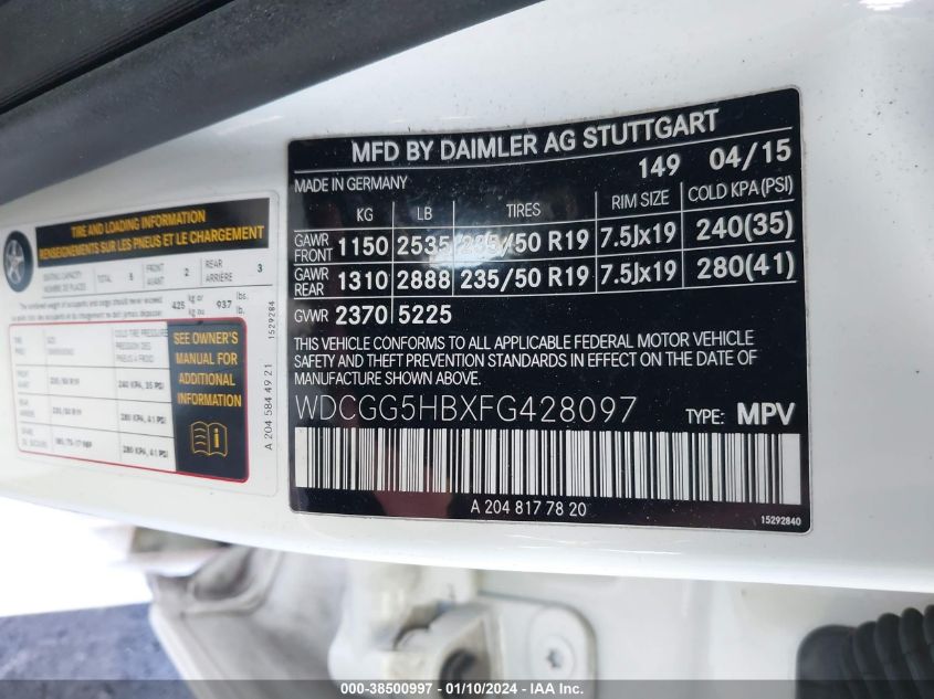 2015 MERCEDES-BENZ GLK 350 - WDCGG5HBXFG428097