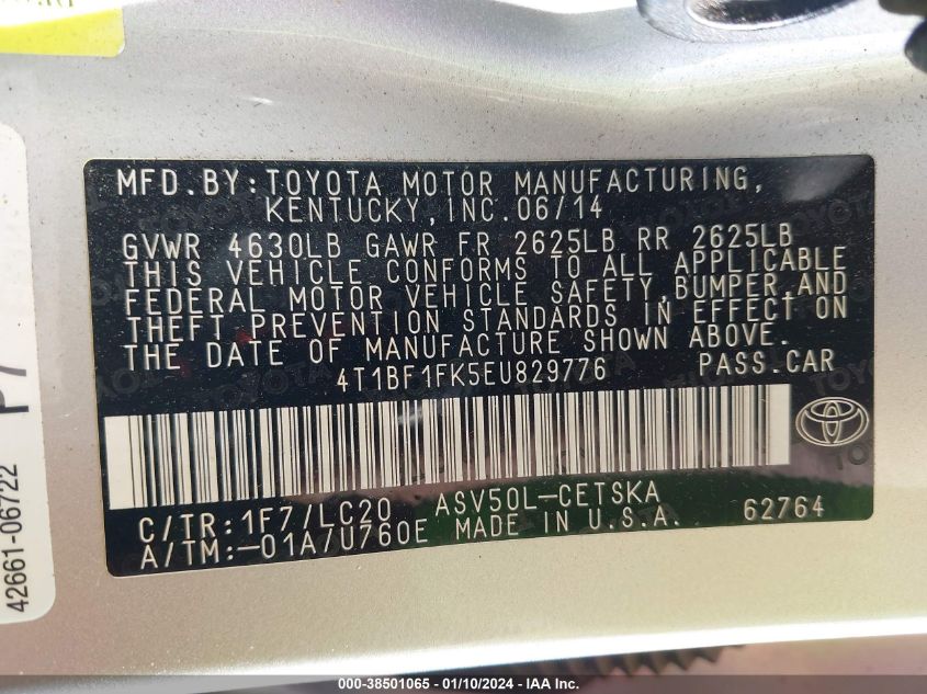 2014 TOYOTA CAMRY L/SE/LE/XLE - 4T1BF1FK5EU829776