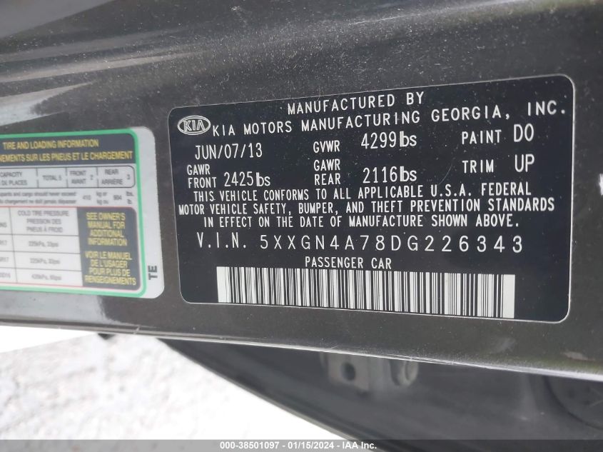 2013 KIA OPTIMA EX - 5XXGN4A78DG226343