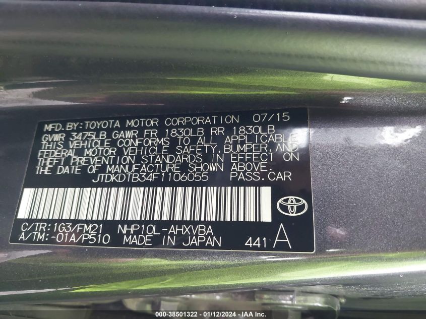 2015 TOYOTA PRIUS C - JTDKDTB34F1106055