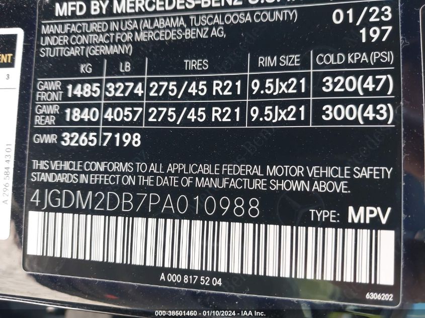 2023 MERCEDES-BENZ EQS 450 SUV - 4JGDM2DB7PA010988