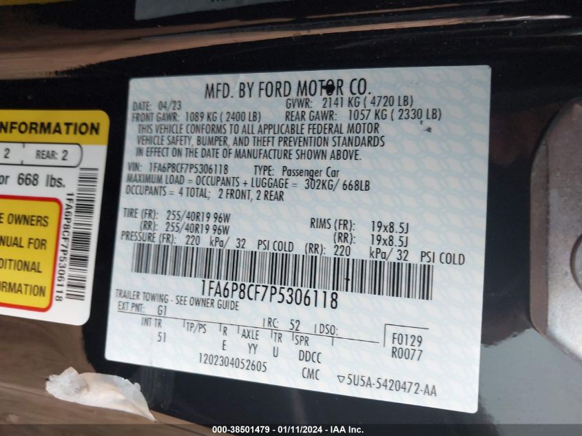 2023 FORD MUSTANG GT - 1FA6P8CF7P5306118