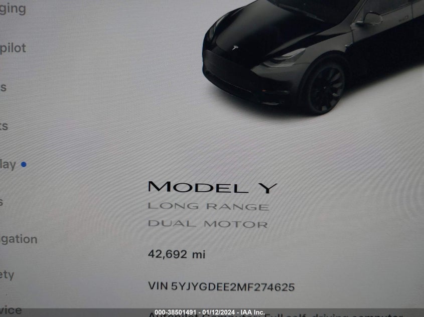 VIN 5YJYGDEE2MF274625 2021 TESLA MODEL Y LONG RANGE DUAL MOTOR ALL-WHEEL DRIVE