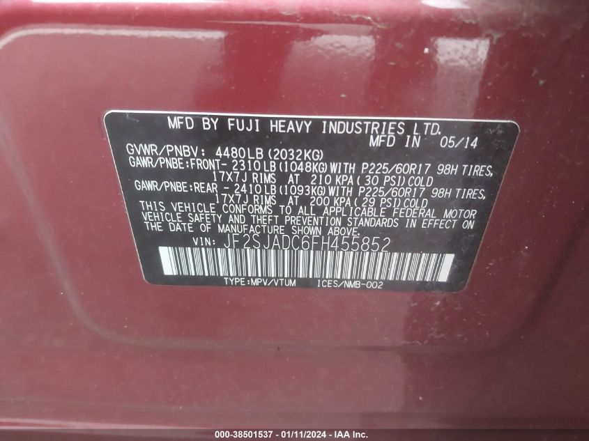 2015 SUBARU FORESTER 2.5I PREMIUM - JF2SJADC6FH455852