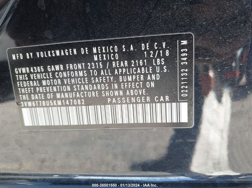 2019 VOLKSWAGEN JETTA GLI 2.0T 35TH ANNIVERSARY EDITION/2.0T AUTOBAHN/2.0T S - 3VW6T7BU5KM147082