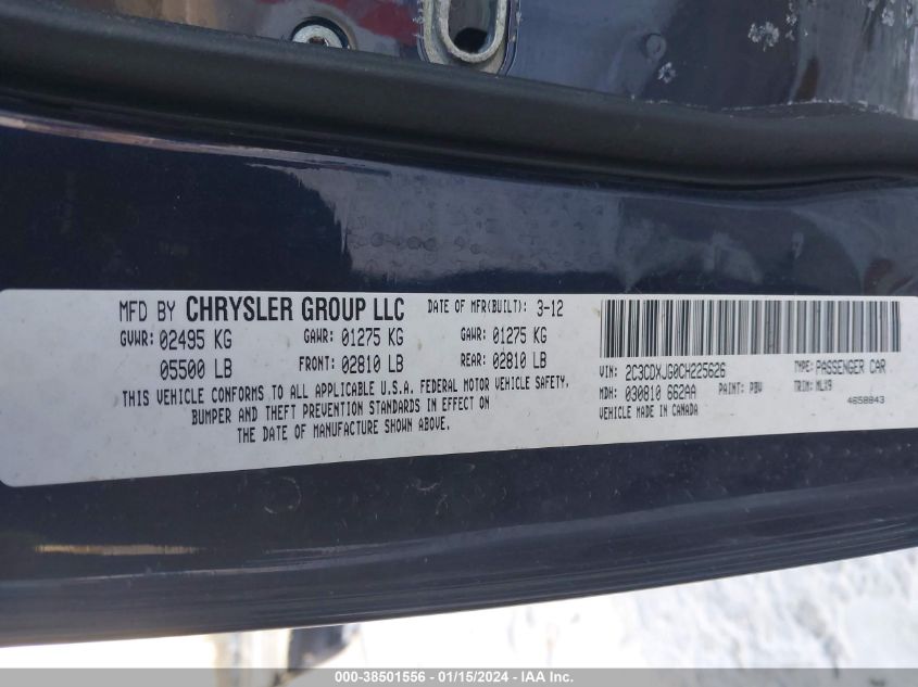 2C3CDXJG0CH225626 | 2012 DODGE CHARGER