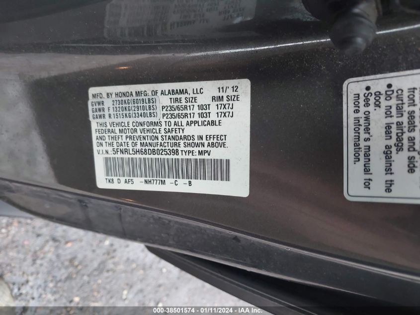 2013 HONDA ODYSSEY EX-L - 5FNRL5H68DB025398