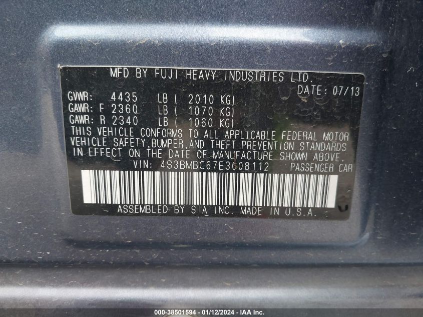 2014 SUBARU LEGACY 2.5I PREMIUM - 4S3BMBC67E3008112