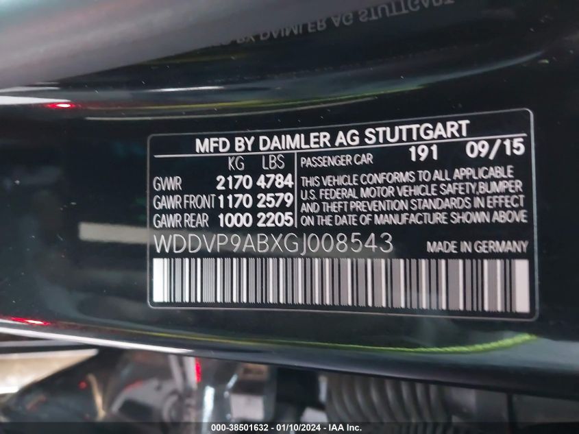 2016 MERCEDES-BENZ B 250E WDDVP9ABXGJ008543