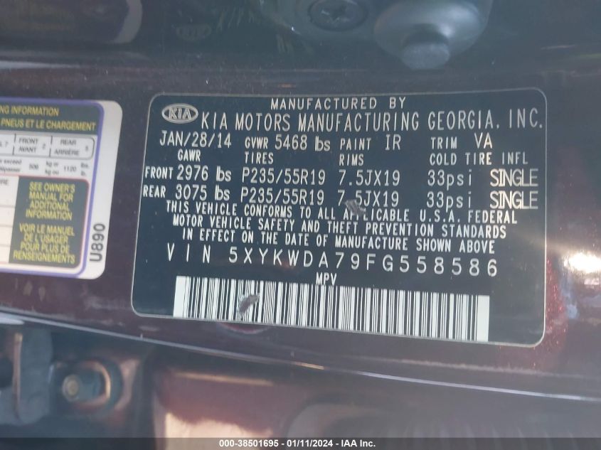 2015 KIA SORENTO SX V6 - 5XYKWDA79FG558586