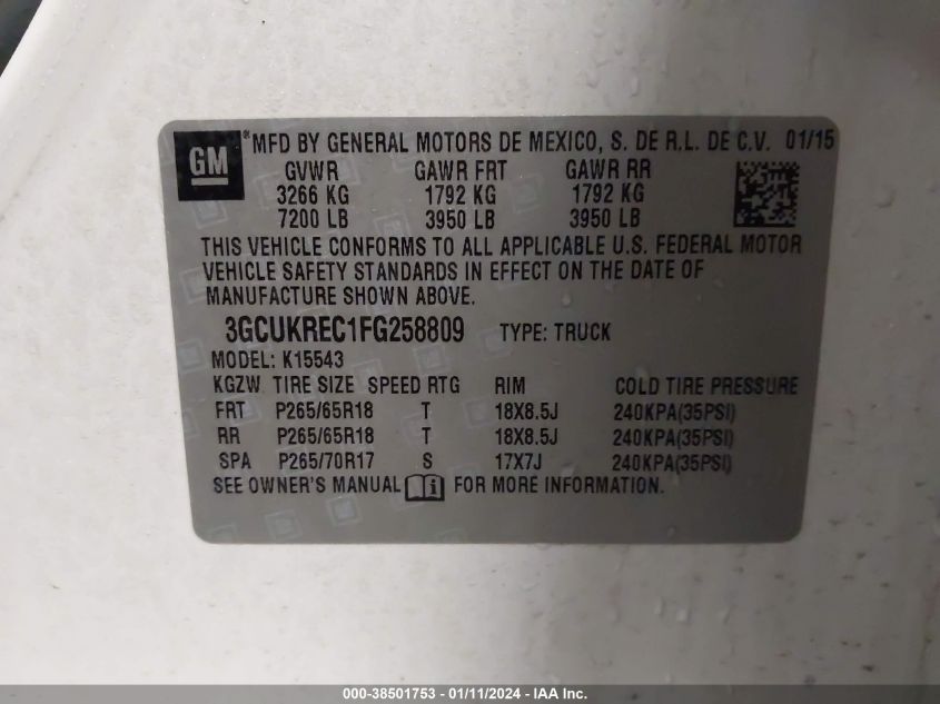 2015 CHEVROLET SILVERADO 1500 2LT - 3GCUKREC1FG258809