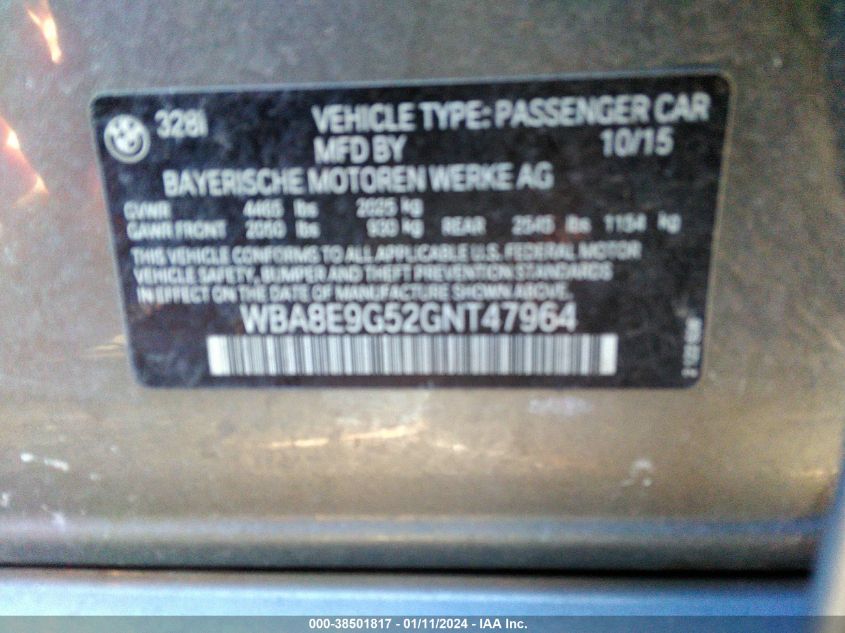 2016 BMW 328I - WBA8E9G52GNT47964