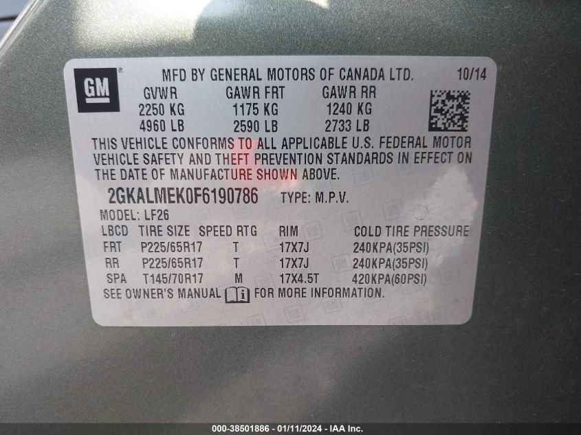 2015 GMC TERRAIN SLE-1 - 2GKALMEK0F6190786