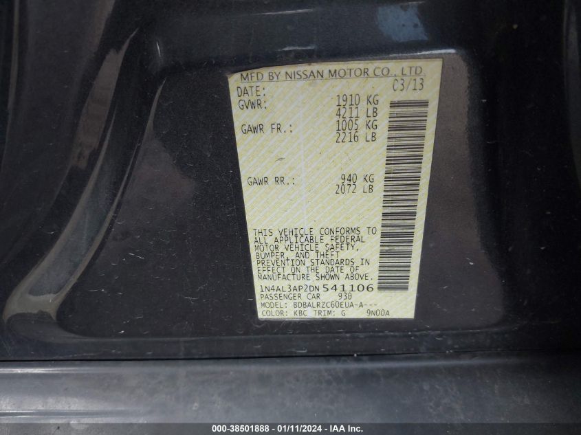2013 NISSAN ALTIMA 2.5/S/SV/SL - 1N4AL3AP2DN541106