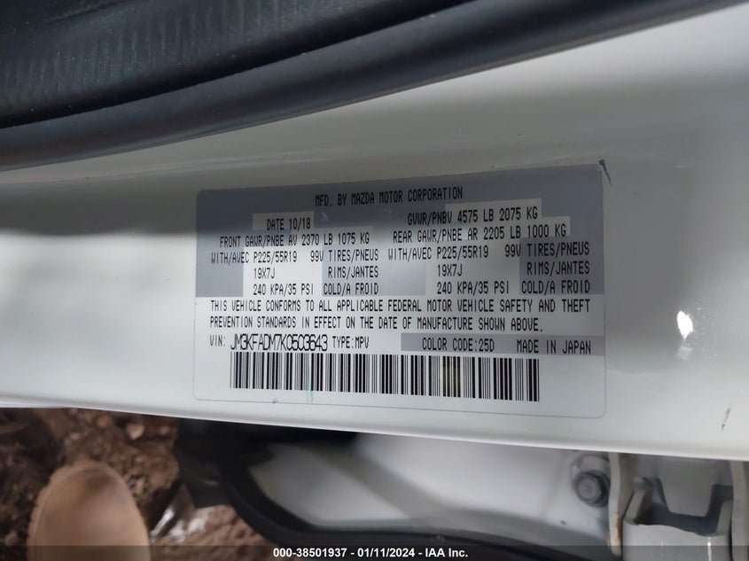 VIN JM3KFADM7K0503643 2019 MAZDA CX-5 GRAND TOURING