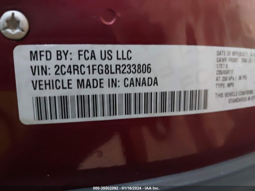 2020 CHRYSLER PACIFICA TOURING - 2C4RC1FG8LR233806