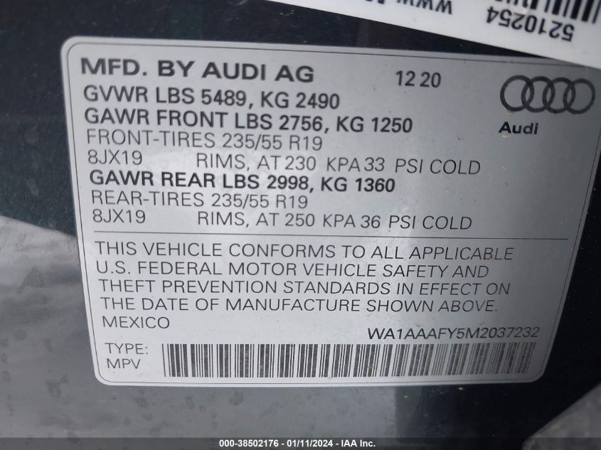 2021 AUDI Q5 PREMIUM - WA1AAAFY5M2037232