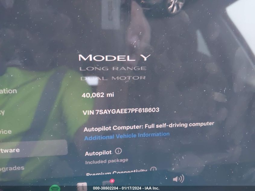 2023 TESLA MODEL Y AWD/LONG RANGE DUAL MOTOR ALL-WHEEL DRIVE - 7SAYGAEE7PF618603