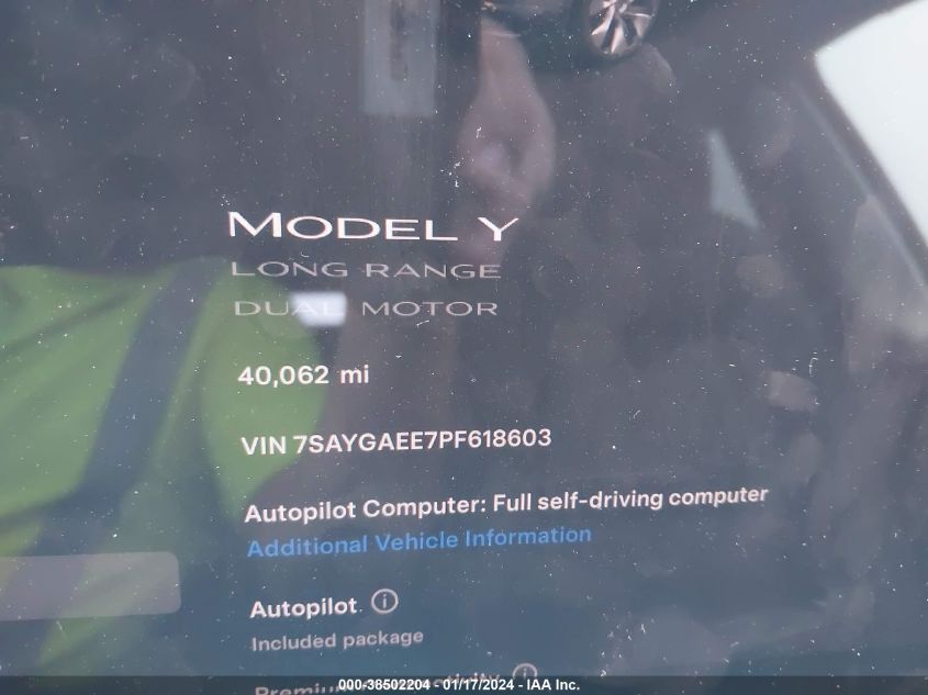 2023 TESLA MODEL Y AWD/LONG RANGE DUAL MOTOR ALL-WHEEL DRIVE - 7SAYGAEE7PF618603