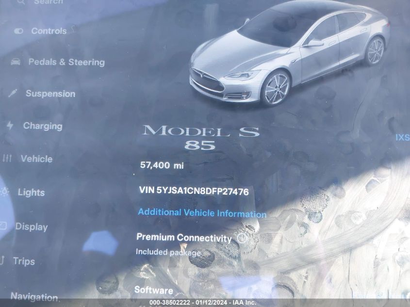 2013 TESLA MODEL S - 5YJSA1CN8DFP27476