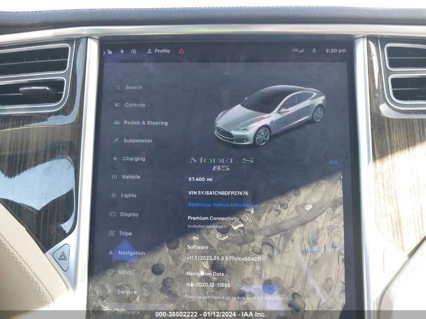 2013 TESLA MODEL S - 5YJSA1CN8DFP27476