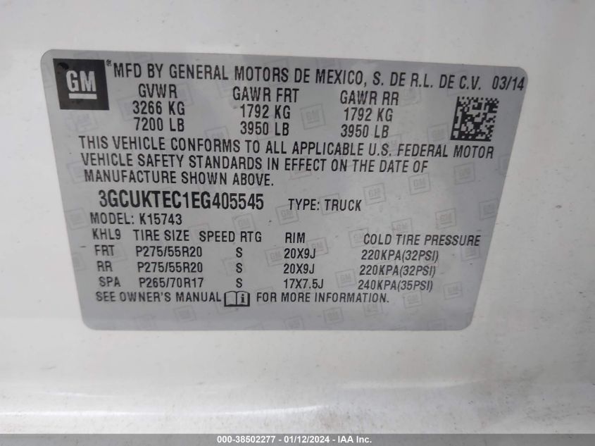 2014 CHEVROLET SILVERADO 1500 HIGH COUNTRY - 3GCUKTEC1EG405545