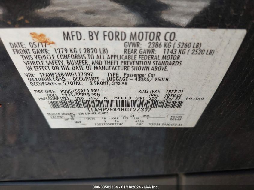 2017 FORD TAURUS SEL - 1FAHP2E84HG127397