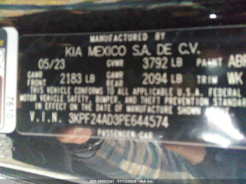 2023 KIA FORTE LXS - 3KPF24AD3PE644574