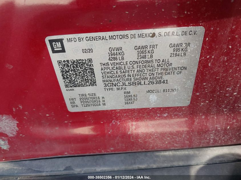 2020 CHEVROLET TRAX 1LT - 003GNCJLSB9LL2638