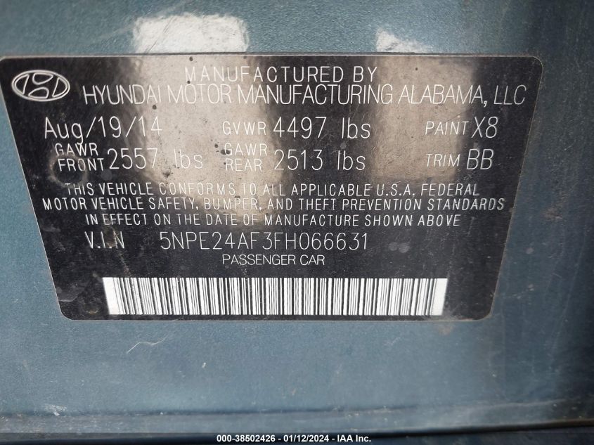2015 HYUNDAI SONATA SE - 5NPE24AF3FH066631