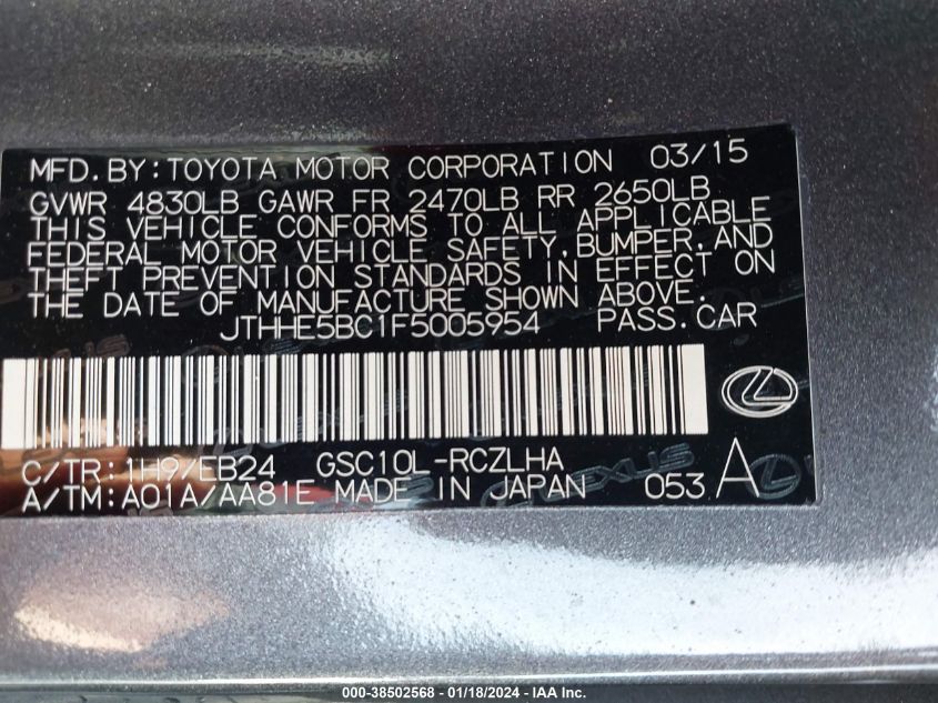 2015 LEXUS RC 350 - JTHHE5BC1F5005954