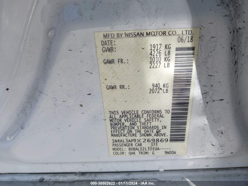 2018 NISSAN ALTIMA 2.5/S/SV/SL/SR - 1N4AL3AP9JC269869