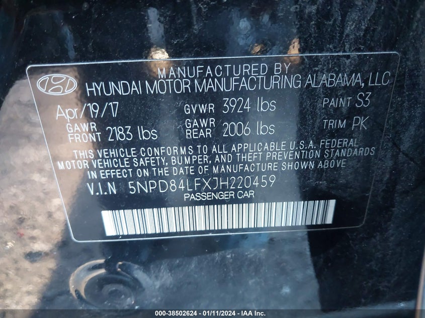 VIN 5NPD84LFXJH220459 2018 HYUNDAI ELANTRA SEL/VALUE/LIMITED