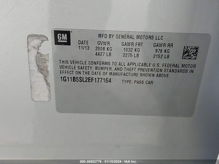 2014 CHEVROLET MALIBU 1LS - 1G11B5SL2EF177164