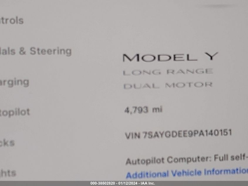 2023 TESLA MODEL Y - 7SAYGDEE9PA140151