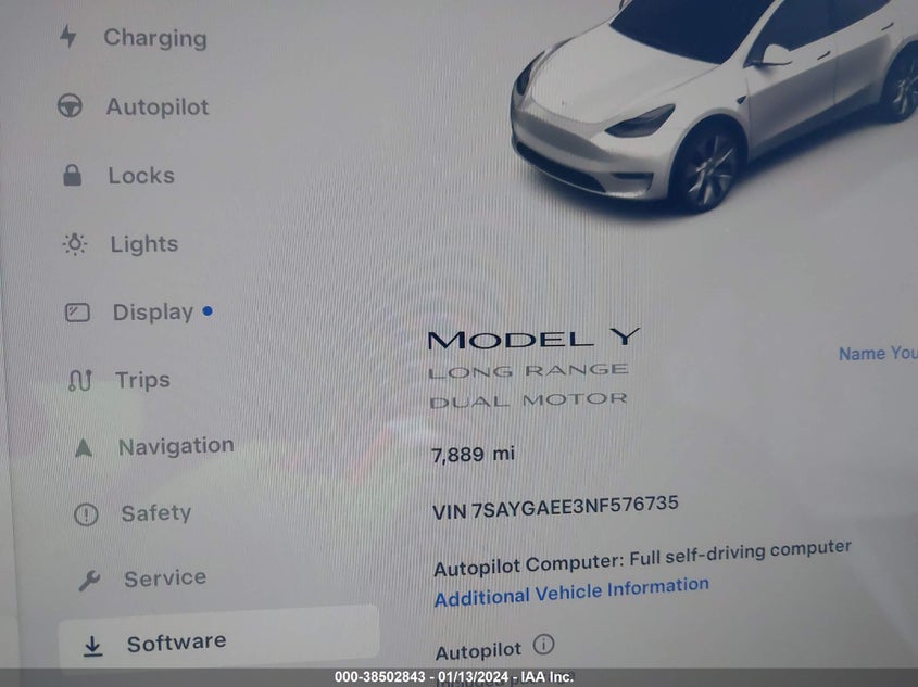VIN 7SAYGAEE3NF576735 2022 TESLA MODEL Y LONG RANGE DUAL MOTOR ALL-WHEEL DRIVE