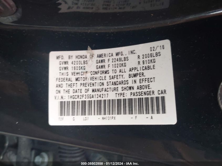 2016 HONDA ACCORD LX - 1HGCR2F35GA134217