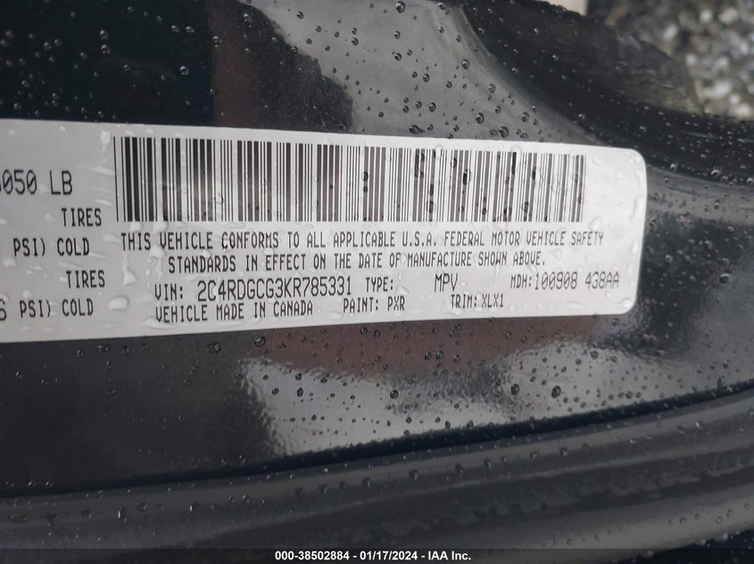 VIN 2C4RDGCG3KR785331 2019 DODGE GRAND CARAVAN SXT