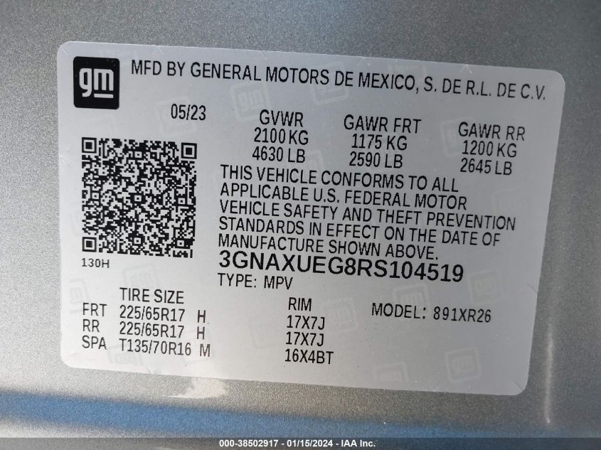 2024 CHEVROLET EQUINOX AWD LT - 3GNAXUEG8RS104519