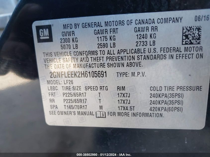 2017 CHEVROLET EQUINOX LS - 2GNFLEEK2H6105691
