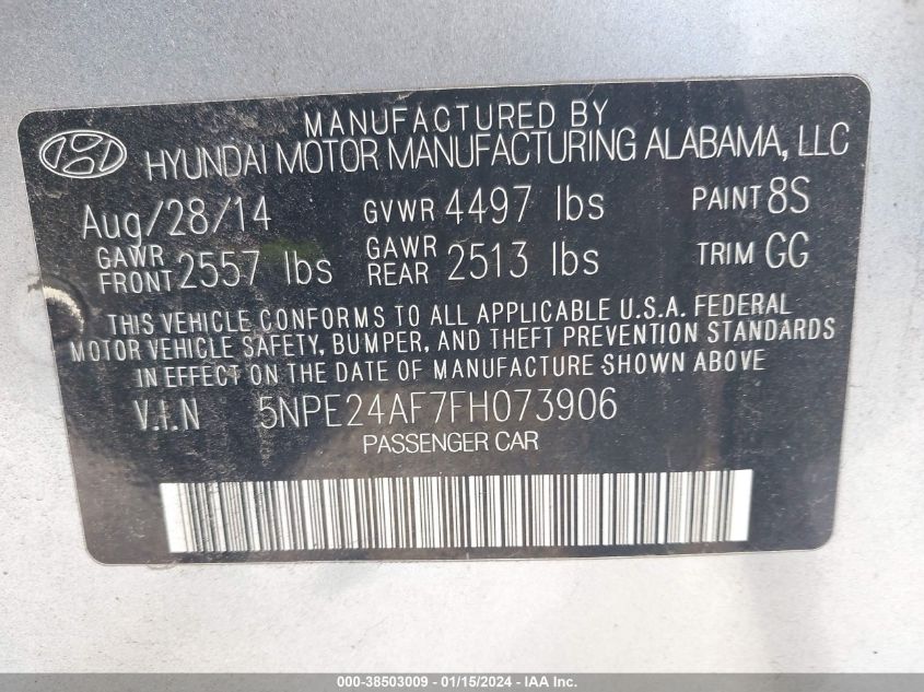 2015 HYUNDAI SONATA SE - 5NPE24AF7FH073906