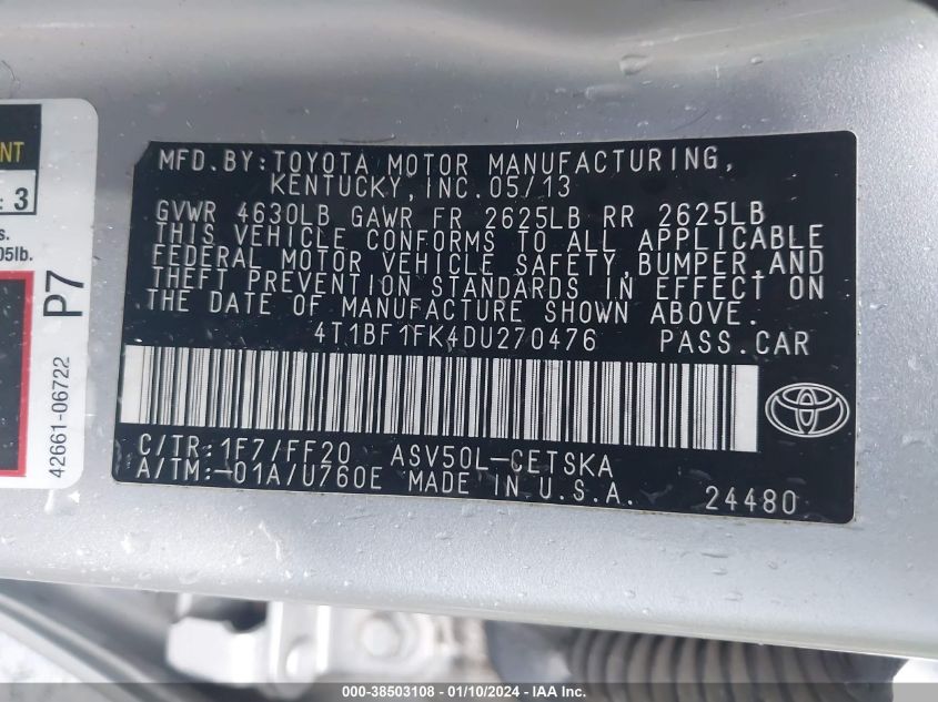 2013 TOYOTA CAMRY SE - 4T1BF1FK4DU270476