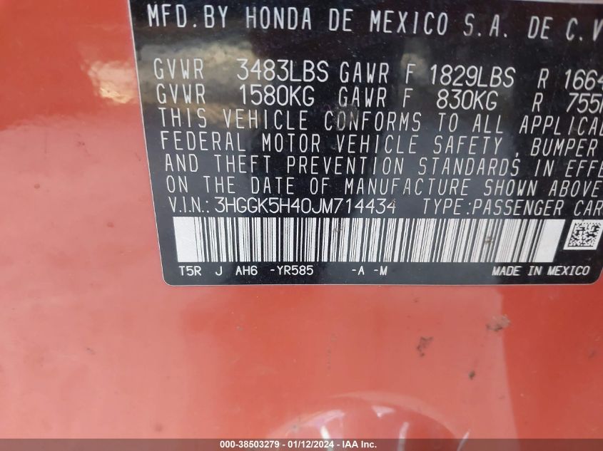 2018 HONDA FIT LX - 3HGGK5H40JM714434