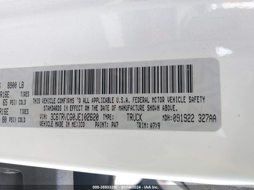 2018 RAM PROMASTER 2500 HIGH ROOF 136 WB 3C6TRVCG0JE102620