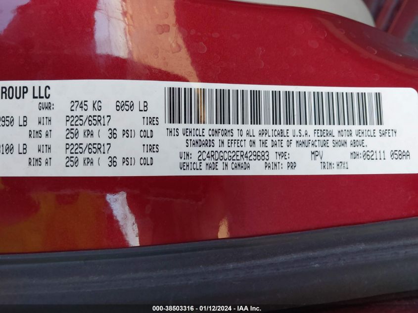 2014 DODGE GRAND CARAVAN SXT - 2C4RDGCG2ER429683