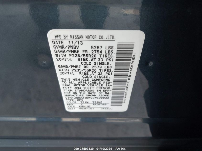 2014 NISSAN MURANO LE - JN8AZ1MW9EW509933