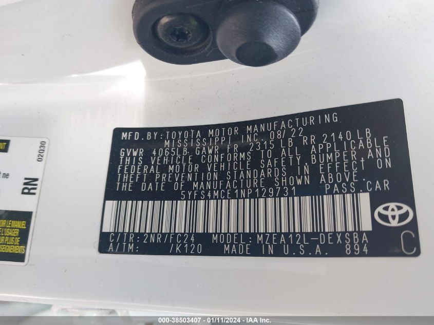 2022 TOYOTA COROLLA SE/NIGHT SHADE - 5YFS4MCE1NP129731