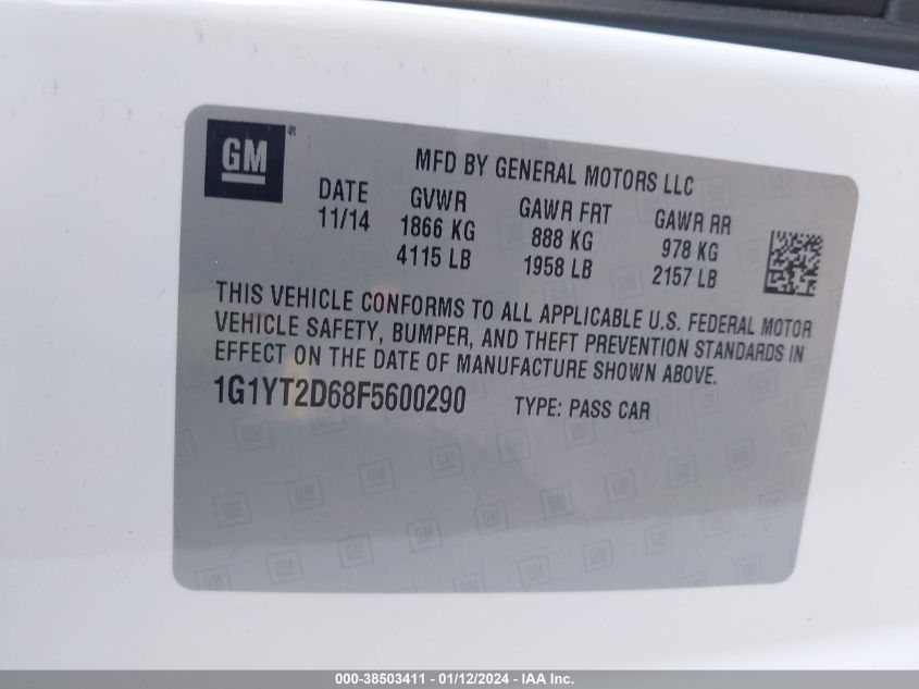 2015 CHEVROLET CORVETTE Z06 - 1G1YT2D68F5600290